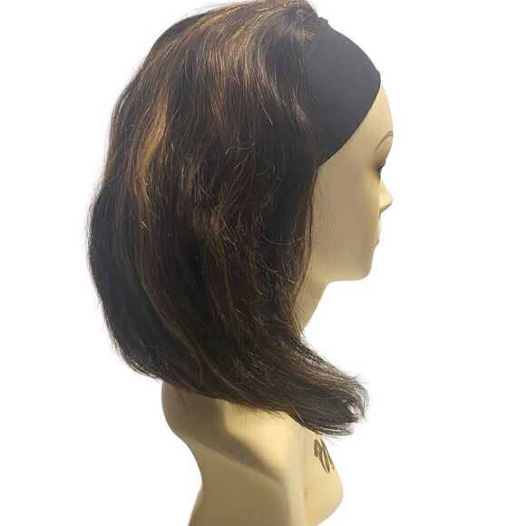 LUVME Human Hair Wig With Headband Brown With‎ Few Highlights Asymmetrical Style main image 10